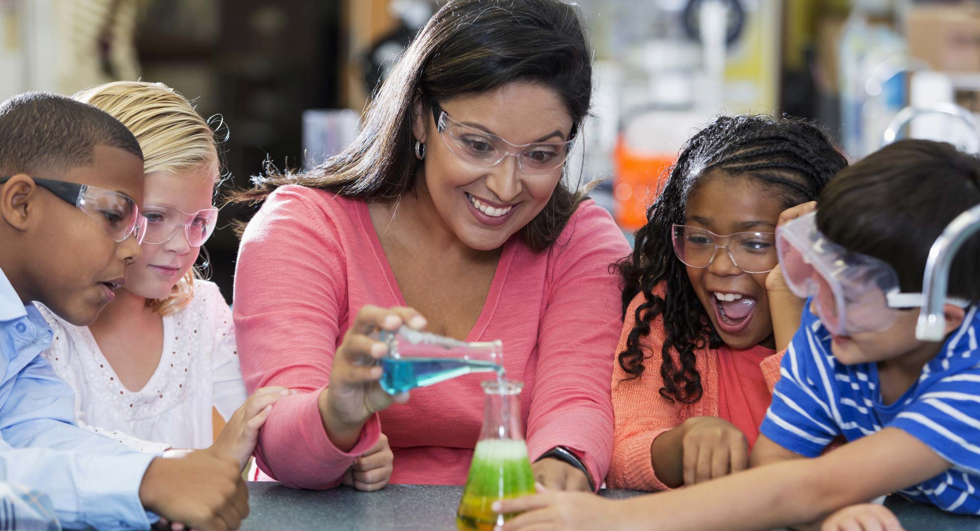 science teacher and students