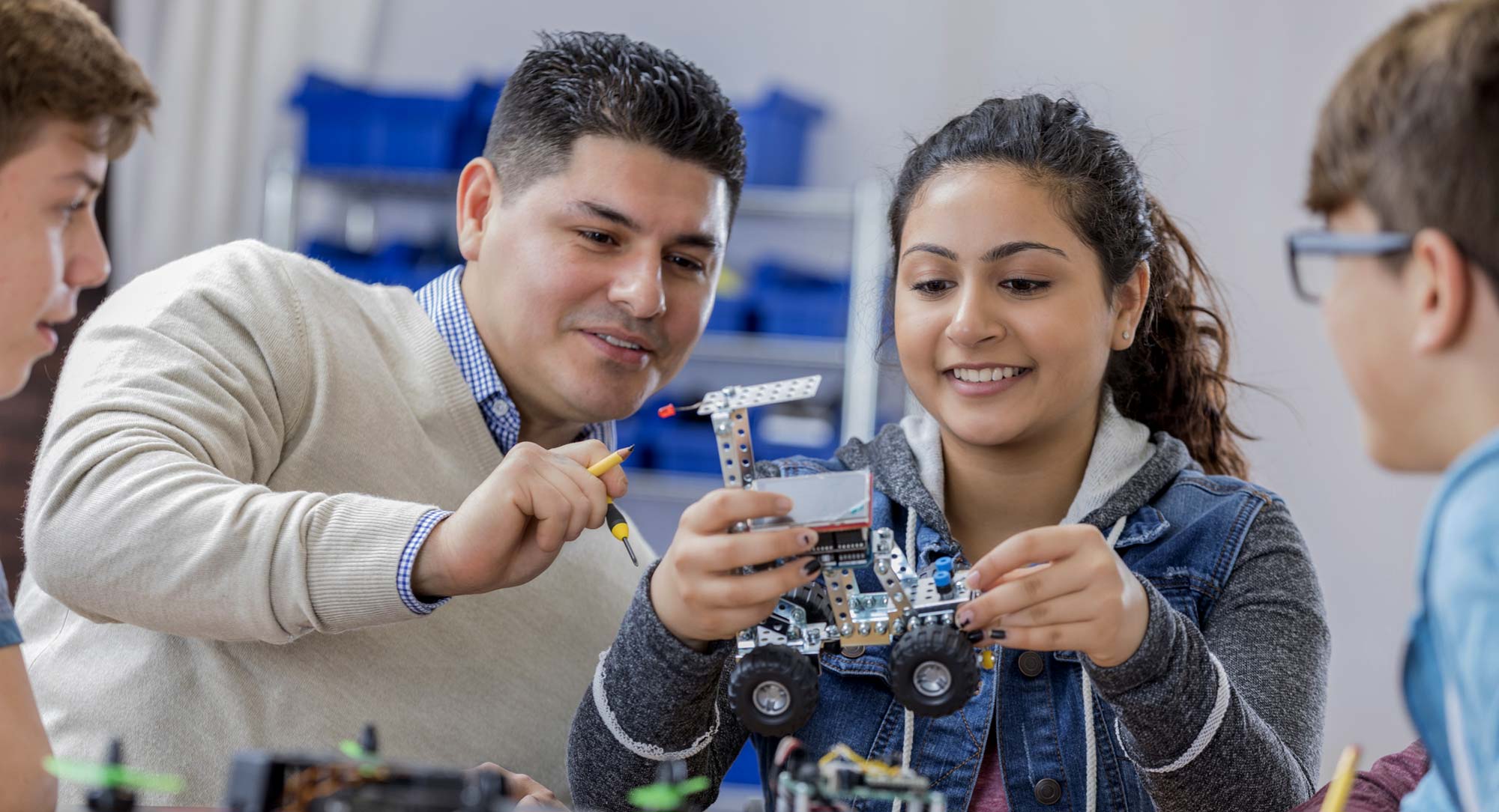 science teacher and students